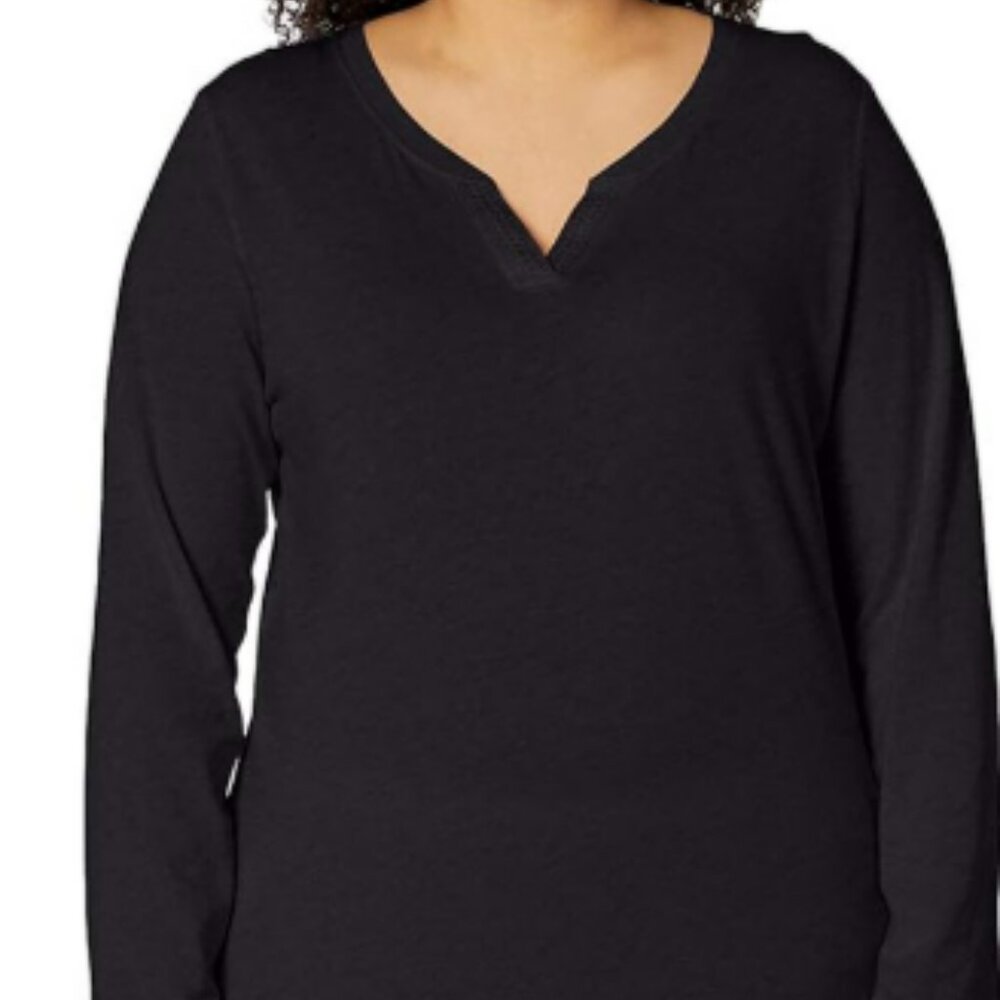 Just My Size Women's Plus Cotton Blend Long Sleeve Split Neck Tunic/Tee Black